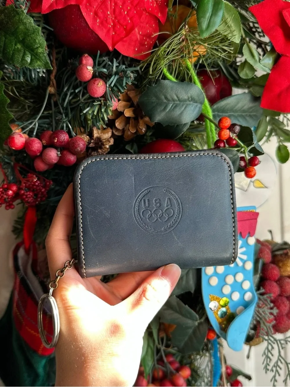 Coach Olympics Leather Zip Key Wallet with Embossed Logo